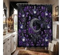 Cortina de ducha gótica con luna celestial y botella de poción, 182 x 244