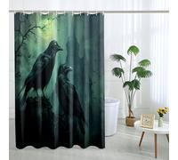 Cortina de ducha gótica de cuervo, color verde oscuro, negro, cuervo encantado, cortina de ducha para decoración de baño, Halloween, otoño, juego de cortina de ducha de tela impermeable con ganchos