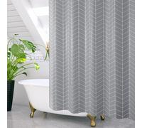 Cortina de ducha gris de 180 x 200 cm, tejido de poli?ster impermeable, lavable a m?quina, cortina de ba?o con 12 ganchos