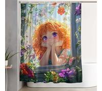 Cortina de Ducha Historietas Cortina Baño 200x240 cm con Ganchos y Dobladillo Ponderado, Chica Shower Curtain Tejido Impermeable Antimoho, Lavable a Máquina y de Secado Rápido para Baño, Bañera 3Y-214