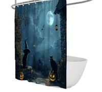Cortina de Ducha Horror Gótico Bosque Embrujado Calabaza Noche, Decoración Terror Navidad Impermeable Secado Rápido Tela Poliéster para Bañera W120xL200 cm