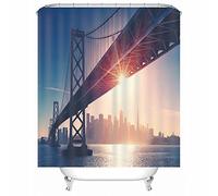 Cortina de Ducha Impermeable Azul, Cortinas de Ducha para Throom Granja Poliéster Puente Edificio Río Decorativo para Thtub 180X180cm