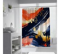 Cortina de Ducha Impermeable Azul Naranja Dorada Pinceladas abstractas de Pintura al óleo Grafiti Conjunto de Cortinas de baño con Gancho 200x200cm