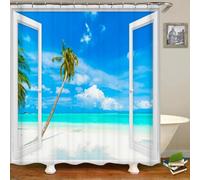 Cortina de Ducha Impermeable para baño, Hermoso Paisaje de Playa, impresión de Paisaje Marino, Cortina de baño, decoración del hogar, Cortina con Gancho 110x230cm/WxH Cortinas baño