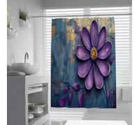 Cortina de Ducha Industrial desgastada Flor Morada con patrón de Margaritas Gigantes Cortinas de baño Decoración Vintage Bohemia de baño Tela Impermeable W180xL200 cm