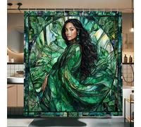Cortina de ducha inspirada en la selva, cortina de ducha botánica verde esmeralda para decoración de baño, primavera y verano, diseño moderno de naturaleza, juego de cortina de ducha de tela
