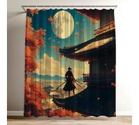 Cortina de Ducha Japón Cortina Ducha Samurái Impermeable Estampada Tejido de Poliéster Cortinas de Baño 100x120 cm con 12 Ganchos, Lavable Shower Curtain para Bañera Familia Hoteles Dormitorio Wy-69