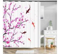 Cortina de Ducha Japonés 200x200 Cortina Ducha Antimoho 3D Pez Koi Rosa Cortinas de Baño Tela Impermeable Poliester Secado Rápido Shower Curtain con 12 Ganchos e-1061
