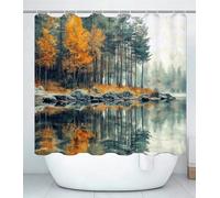 Cortina de Ducha L120 x A170cm Cortina de Baño Impermeable Poliester Tela Lavable, con Ojales y 12 Ganchos, Dobladillo Ponderado, Secado Rápido, para Baño y Hotel o Ducha Paisaje Reflexión J#501
