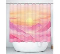 Cortina de Ducha L180 x A180cm Cortina de Baño Impermeable Poliester Tela Lavable, con Ojales y 12 Ganchos, Dobladillo Ponderado, Secado Rápido, para Baño y Hotel Bañera o Ducha Rosa Paisaje J#16