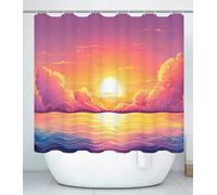 Cortina de Ducha L180 x A240cm Cortina de Baño Impermeable Poliester Tela Lavable, con Ojales y 12 Ganchos, Dobladillo Ponderado, Secado Rápido, para Baño y Hotel Bañera o Ducha Rosa Atardecer J#29