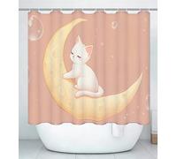 Cortina de Ducha L200 x A300cm Cortina de Baño Impermeable Poliester Tela Lavable, con Ojales y 12 Ganchos, Dobladillo Ponderado, Secado Rápido, para Baño y Hotel Bañera o Ducha Rosa Gato J#14