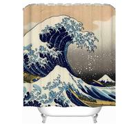 Cortina de ducha La Gran Ola, 180 x 180 cm, decoración para baño de niños, tela de poliéster impermeable, arte japonés Hokusai, tema oceánico
