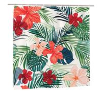 Cortina de ducha larga con hojas de vegetación con flores de hibisco, 183 x 183 cm, suministros de baño, protección de privacidad, cortina de ducha larga