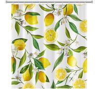 Cortina de Ducha Limón 120x200 Cortina Ducha Antimoho 3D Flores y Hojas Verdes Cortinas de Baño Tela Impermeable Poliester Secado Rápido Lavable Shower Curtain con Ganchos 1487c