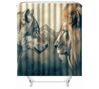Cortina de Ducha Lobo León Cortinas de Baño Poliester Lavable, Cortina Ducha 240x200 cm,Cortina Bañera Secado Rápido con 12 x Ganchos, Dobladillo Ponderado, Patrón Montañas Naturaleza