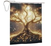 Cortina de ducha luminosa con estampado de árbol de la vida, 152 x 183 cm, cortina de ducha de tela de poliéster impermeable, decoración de bañera con 12 ganchos, secado rápido, lavable