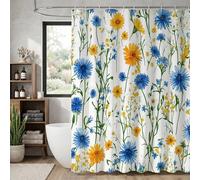 Cortina de Ducha Margarita Flores Silvestres 150x180 cm, Impermeable Cortinas de Baño para Bañera de Poliéster con Dobladillo Ponderado, Lavable a Máquina y Secado Rápido, Shower Curtain, K-O1822