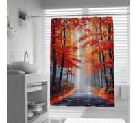 Cortina de Ducha Misty Forest con Ganchos Cortina de baño de Tela Impermeable de Mystic Trail de Arce roja y Naranja para Decorar el baño 200x180cm