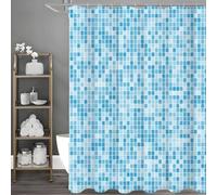 Cortina de Ducha Moderna con diseño geométrico Creativo Azul, Cortina Decorativa para baño, Cortina de baño Impermeable con Ganchos 130x170cm/51x67in(Ancho X Alto)