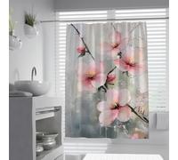 Cortina de Ducha Moderna de Mediados de Siglo, Cortinas de Ducha de Cerezo en Flor, Flores Rosa Suave, Acuarela, Cortina de baño Lavable en máquina, Secado rápido con Ganchos 150 x 180 cm