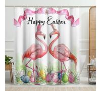Cortina de ducha moderna y elegante con diseño de flamencos de Pascua, cinturón de orejas de conejo de gallina, divertido poliéster blanco, lavable, grande, gruesa, dormitorio, baño, hotel, interior