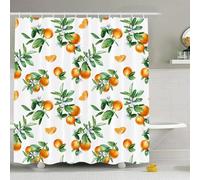 Cortina de Ducha Naranjas Cítricas 200x200 Cortina Ducha Antimoho 3D Hojas Verdes Cortinas de Baño Tela Impermeable Poliester Secado Rápido Shower Curtain con 12 Ganchos e-170