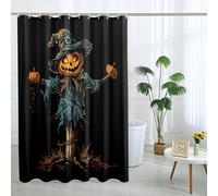 Cortina de ducha negra de Halloween, decoración de espantapájaros de calabaza espeluznante, magia de temporada de otoño, tela impermeable gótica vintage, decoración de baño de Halloween con ganchos