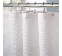 Cortina de Ducha para Baño con Ganchos de Metal Cortina de Ducha de Tela Waffle Cortina de Baño Resistente para Cabina de Ducha de Bañera, Resistente al Agua - 182 x 214cm (Blanco)