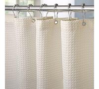 Cortina de Ducha para Baño Impermeable con Ganchos de Metal Cortina de Ducha de Tela Waffle Cortina de Baño Resistente y Antimoho para Bañera o Cabina - 182 x 198 cm (Crema)