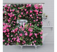 Cortina de ducha para jardín, diseño de rosas, ventana, flores, jardín, lavable, impermeable, de tela de poliéster, juego de cortinas con 12 ganchos, para exteriores, 152 x 183 cm