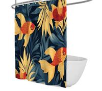 Cortina de Ducha para Peces Dorados para baño Tela de Hoja de Palma Tropical Koi Fish Cortinas de baño Decoración Japonesa del baño Rural Tela Impermeable W90xL180 cm