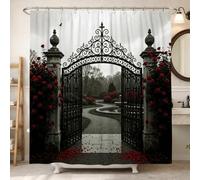 Cortina de ducha para puerta, romántica y elegante camino de rosas, ninguno negro, de poliéster, impermeable, para baño, decoración de habitación de invitados, 72 x 84 pulgadas