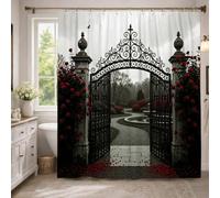 Cortina de ducha para puerta, romántica y elegante camino de rosas, ninguno negro, poliéster, impermeable, cortinas de tela para baño, dormitorio, 54 x 78 pulgadas