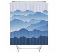 Cortina de Ducha Pequeña, Cortina de Ducha Poliéster a Prueba de Moho Cortina de Cuarto de Pico de montaña para Primavera Verano Otoño Invierno 90X180cm Azul