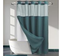 Cortina de Ducha Pesada de Punto gofre con Forro a presión, no Requiere Ganchos, 71 Pulgadas de Ancho x 74 Pulgadas de Alto, Grado de Hotel, Cortina de baño Tipo SPA, Color Verde Azulado