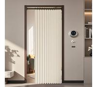 Cortina de Ducha Plegable 155 x 166 cm Resistente con Imán a Prueba de Salpicadura, Personalizable Cortina Plegable con Magnéticas para Cocina, Comedor, Marco de Puerta, Beige