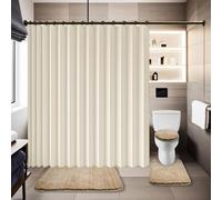 Cortina de Ducha Plegable 275 x 183 cm Protege La Privacidad, Magnética, a Prueba de Salpicaduras Cortina Ducha de Lino Plegable para Baño, Sala de Estar, Dormitorio, Beige