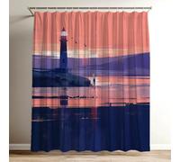 Cortina de Ducha Puesta De Sol Cortina Ducha Faro Impermeable Estampada Tejido de Poliéster Cortinas de Baño 100x120 cm con 12 Ganchos, Lavable Shower Curtain para Bañera Baño Familia Hoteles Wy-280