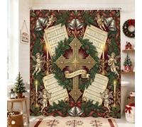 Cortina de ducha religiosa de Navidad con cruz y querubines, 182 x 190 cm