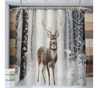 Cortina De Ducha Renos del Bosque, Realismo Animal Cortina De Ducha Impermeable De Poliéster con Ganchos, Lavable a Máquina, para Baño Decoración del Hogar 180 * 180cm, Marrón