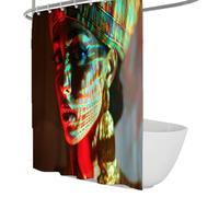 Cortina de Ducha Retrato de la Reina egipcia con Arte de proyección de luz de neón, Cortina Impermeable de bañera de poliéster para Lavar en Lavadora 180 x 200 cm