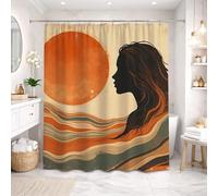 Cortina de Ducha Retro Abstracta, Cortina de Ducha con Silueta de Mujer de los años 70, Arte de Paisaje de Puesta de Sol Boho, Cortina de baño Vintage (145 x 210 cm / 57 x 83 Pulgadas (Ancho x Alto))