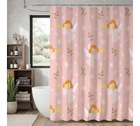 Cortina de Ducha Rosa Ángel 180x180 cm, Impermeable Cortinas de Baño para Bañera de Poliéster Plano con Dobladillo Ponderado, Lavable a Máquina y Secado Rápido, Shower Curtain con 12 Ganchos K-O2580