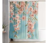 Cortina de Ducha Rosa Cortina Baño 140x180 cm con Ganchos y Dobladillo Ponderado, Flor Shower Curtain Tejido Impermeable Antimoho, Lavable a Máquina y de Secado Rápido para Baño, Bañera, Hotel 3Y-402