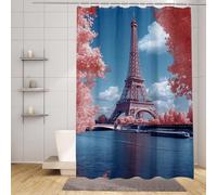 Cortina de Ducha Rosa Cortina Ducha 120 x 200 cm, Cortinas de Baño Torre Eiffel Cortinas Baño Poliester Lavable, HD Impresión Impermeable Shower Curtain con 12 Anillas para Familia, Bañera -zpg25073M7