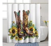 Cortina de ducha rústica floral, cortina de ducha vintage con girasoles marrones y amarillos para decoración de baño, juego de cortina de ducha decorativa de estilo campestre festivo de otoño con