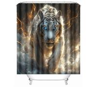 Cortina de Ducha Tigre Animal Cortinas de Baño Poliester Lavable, Cortina Ducha 180x180 cm,Cortina Bañera Secado Rápido con 12 x Ganchos, Dobladillo Ponderado, Patrón Salpicaduras De Agua Relámpagos