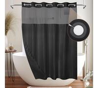 Cortina de Ducha Tipo Gofre con Forro a Presión, Cortina de Baño Estilo Hotel, Ventana Superior de Malla, Resistente Al Agua, Lavable (Black)
