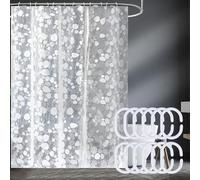 Cortina de Ducha Translúcida Impermeable, 200 x 180CM EVA Cortina de Baño, Cortinas de Baño EVA Lavable, con Patrón de Guijarros 3D, Antimoho, Antibacteriano, con 12 x Ganchos, para Ducha o Bañera